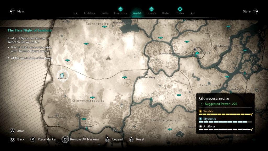 Assassin’s Creed Valhalla Glowecestrescire Hoard Map Treasure Location