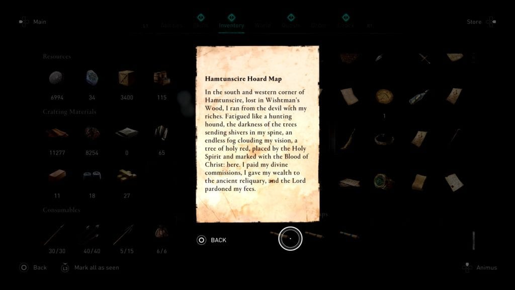 Assassin’s Creed Valhalla Hamtunscire Hoard Map Note