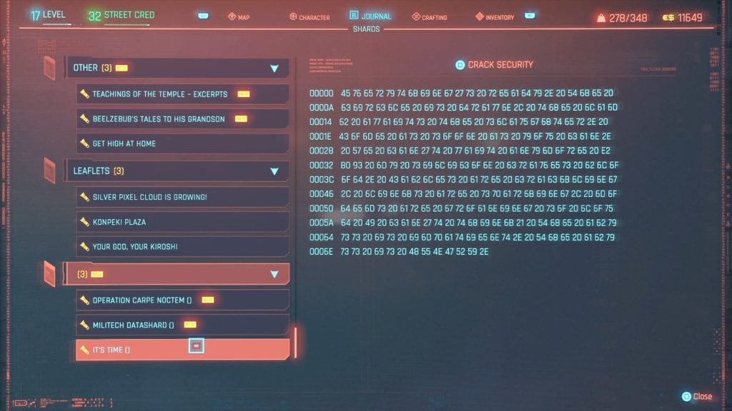 Open your menu, go to Journal, and select Shards, then scroll to the bottom to find the It's Time shard.
