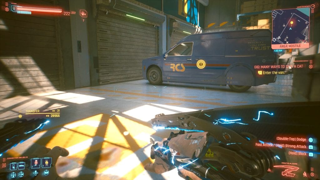 Enter the van marked on the minimap inside the facility