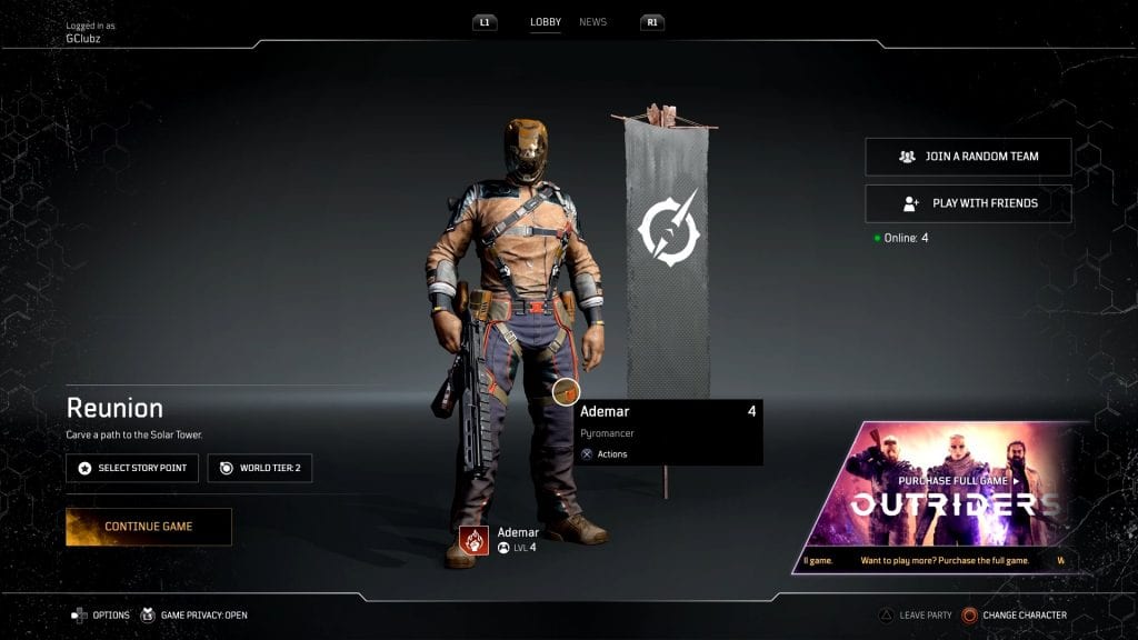 Outriders Video Game Lobby