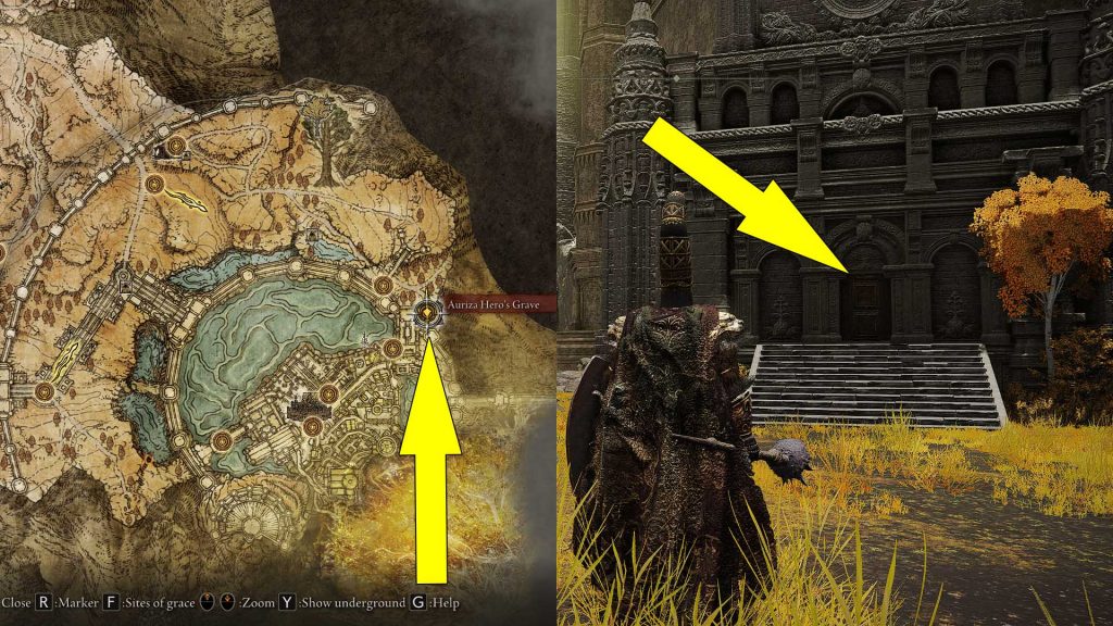 Elden Ring Auriza Hero's Grave Location Map Entrance