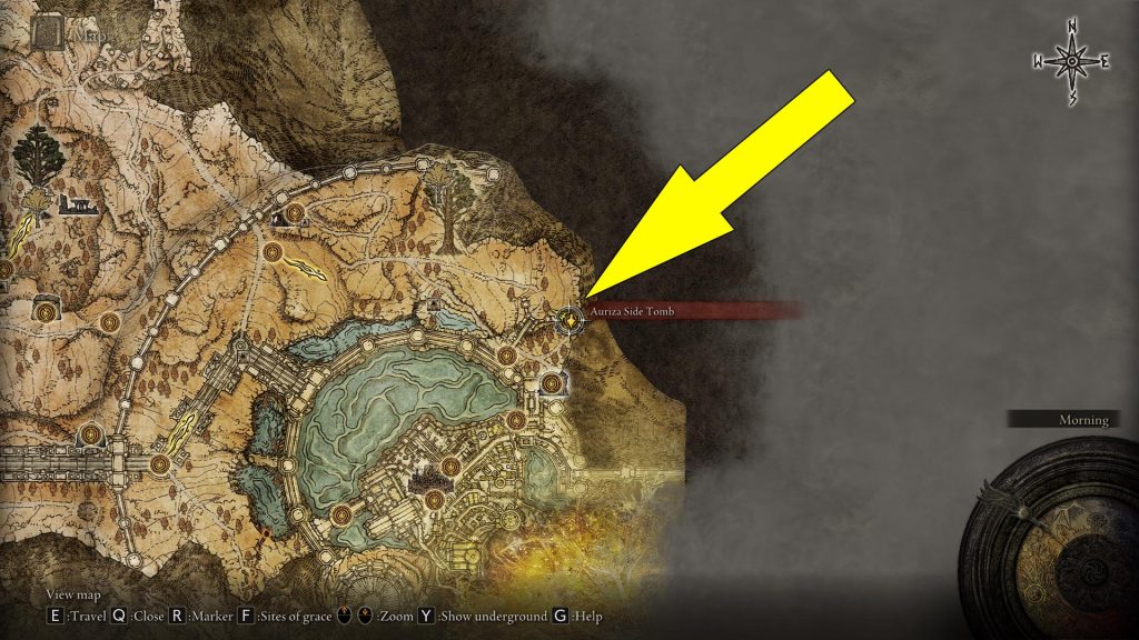 Elden Ring Auriza Side Tomb Location Map