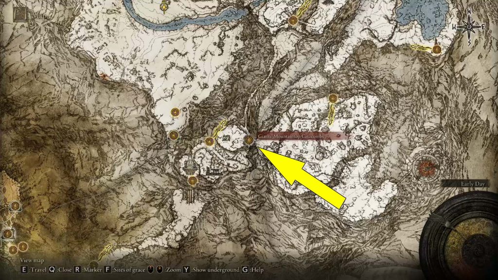 Elden Ring Giants' Mountaintop Catacombs Location Map