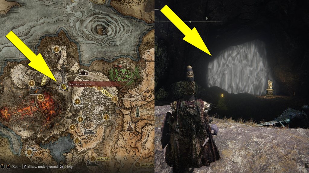 Elden Ring Seethewater Cave Location Entrance Map