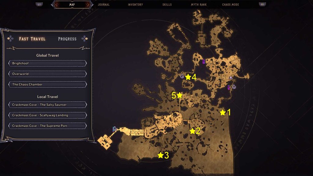 Tiny Tina's Wonderlands Crackmast Cove Scrolls Map Locations