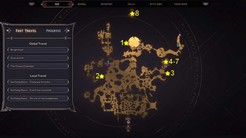 Tiny Tina's Wonderlands Sunfang Oasis Scrolls Map Locations