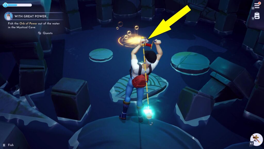 Disney Dreamlight Valley With Great Power Cursed Cave How To Fish Orb of Power