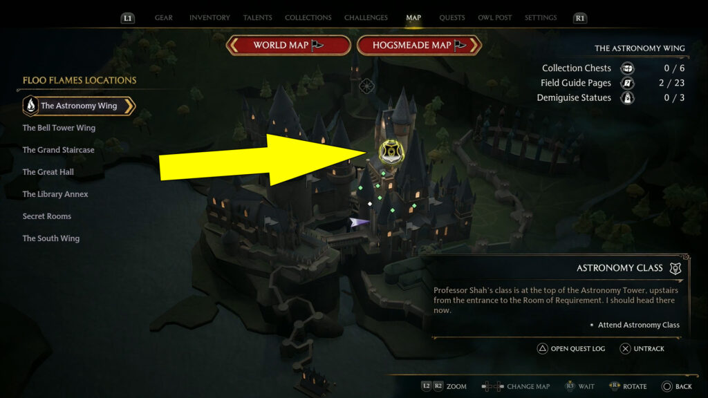 Hogwarts Legacy Astronomy Class Main Quest Starting Location