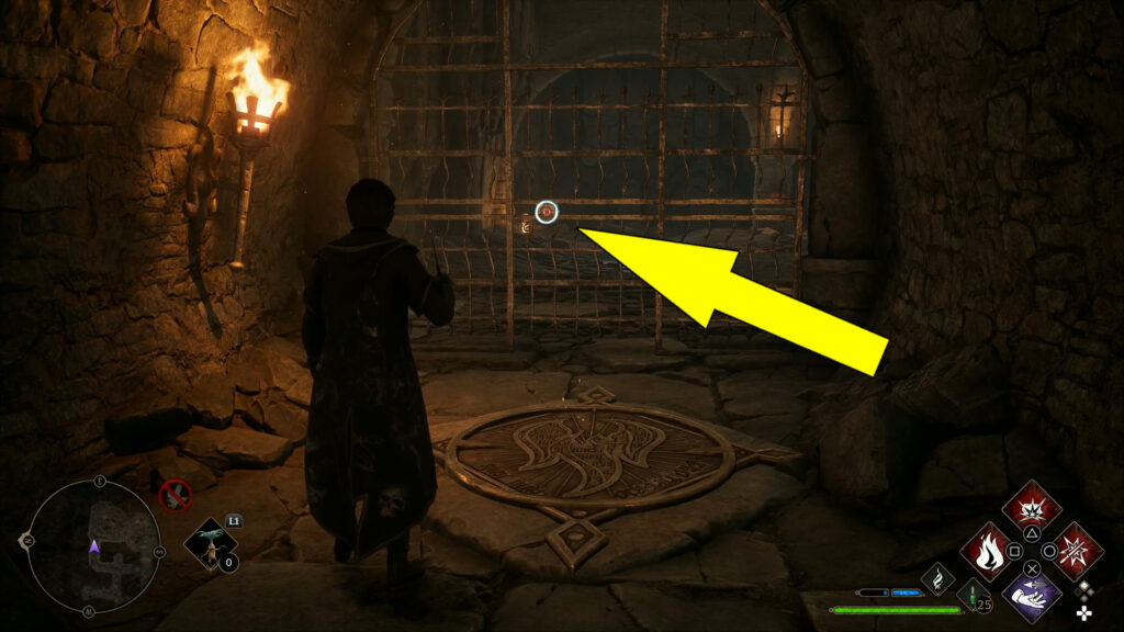 Pull the fire cube through the hole above the gate.