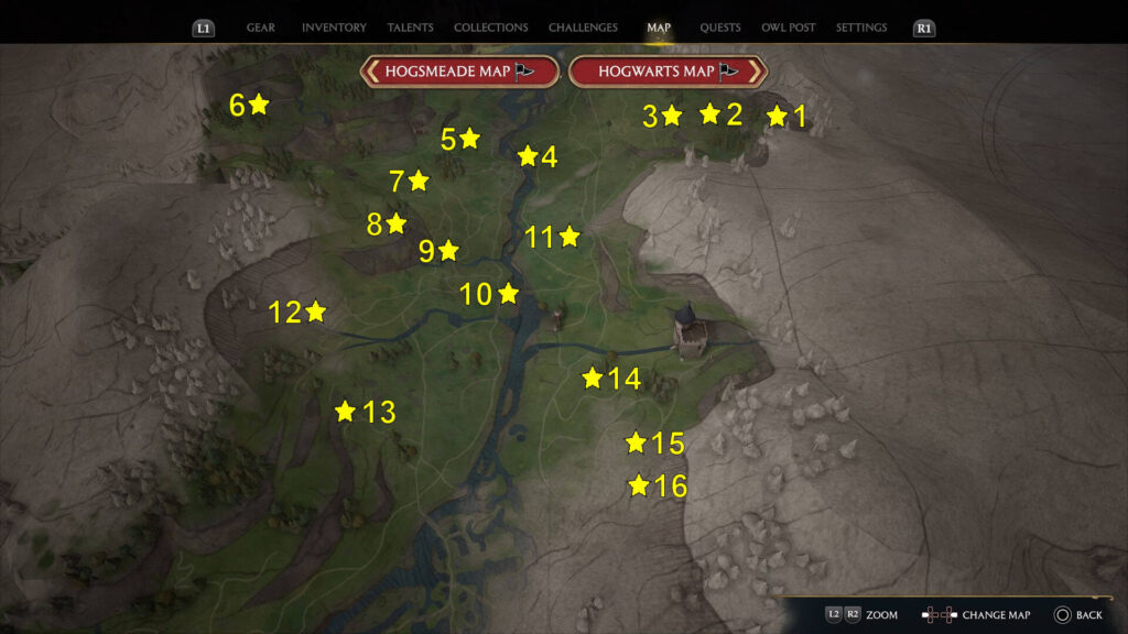 Hogwarts Legacy Hogwarts Valley Merlin Trials Locations Map
