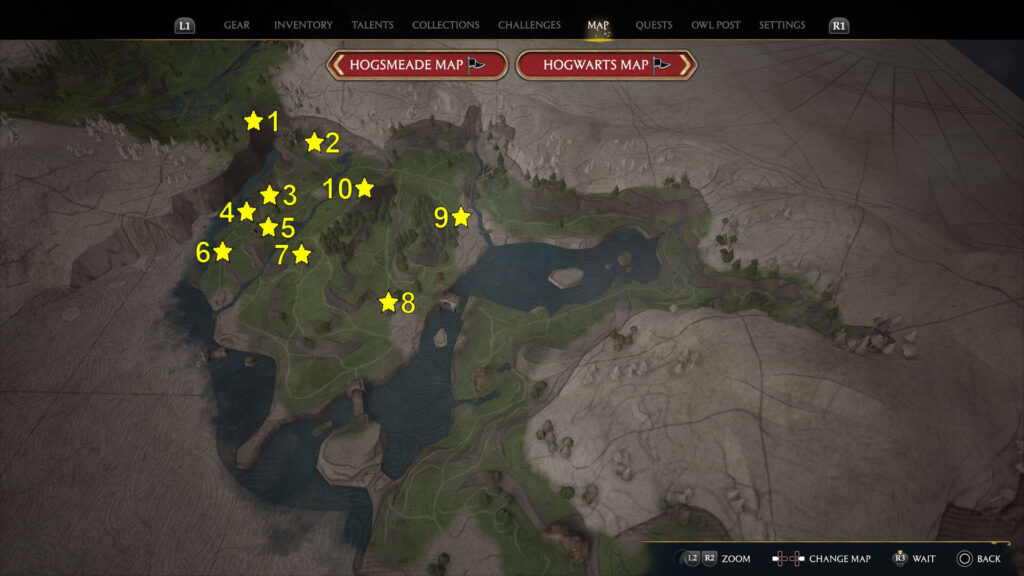 Hogwarts Legacy Poidsear Coast Merlin Trials Locations Map
