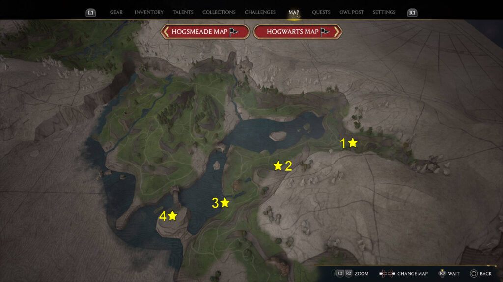 Hogwarts Legacy Marunweem Lake Merlin Trials Locations Map