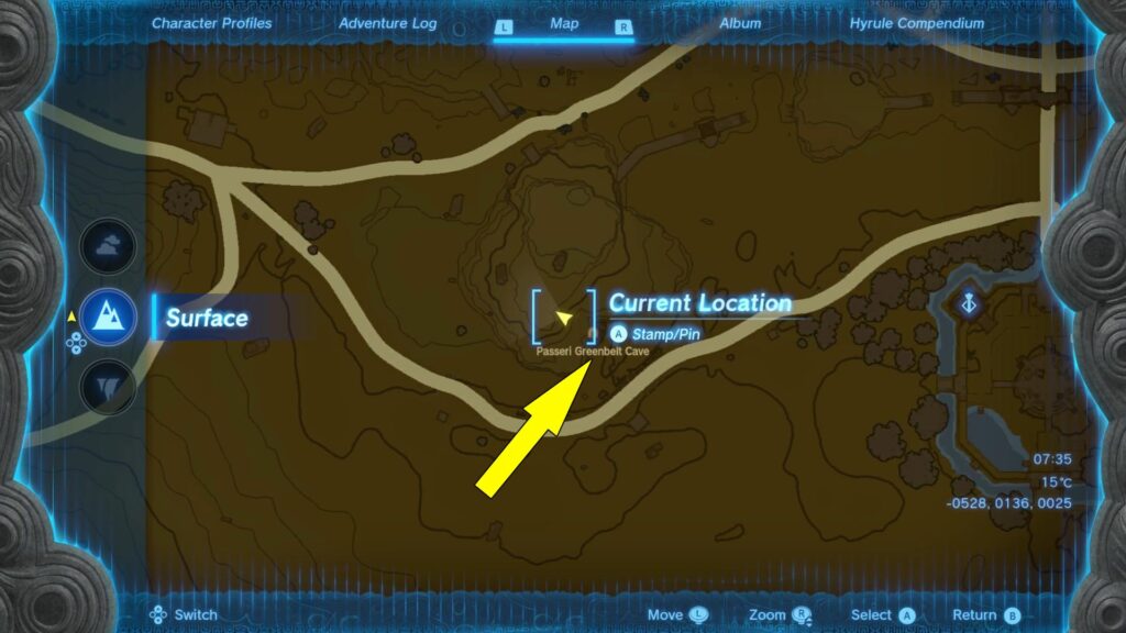 Passeri Greenbelt Cave is found west of Lookout Landing Village in Central Hyrule area.
