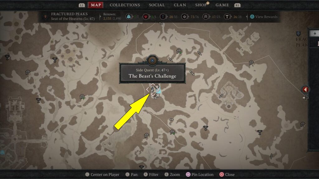 Diablo IV Beast's Challenge becomes available on the northern side of Fractured Peaks area.
