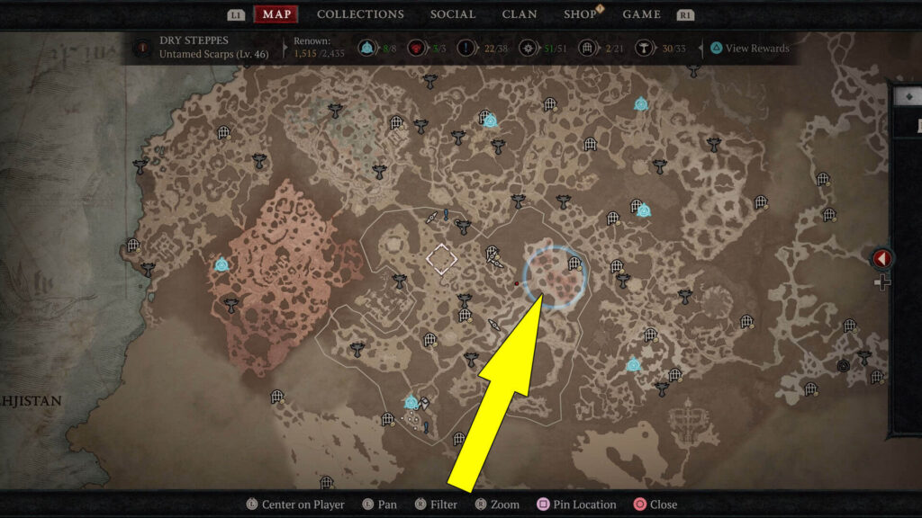 The quest's search area is in the northeastern corner of Untamed Scarps
