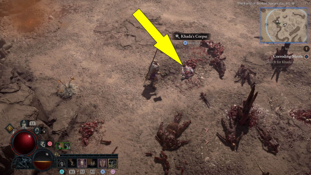 Khada's corpse is found in the middle of the search area next to the caravan