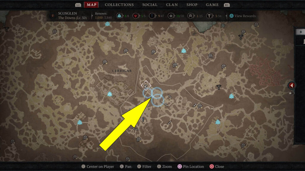 The three search areas where you must place the Druid Wardstones are found on the north side of The Downs