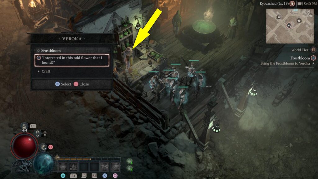 To complete the Frostboom side-quest in Diablo 4, bring the flower to Veroka in Kyovashad