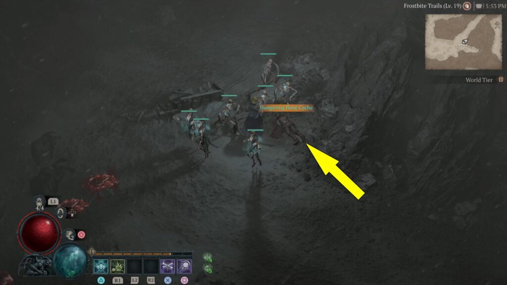 Loot the Hungering Bone Cache from the corpse to start the quest.