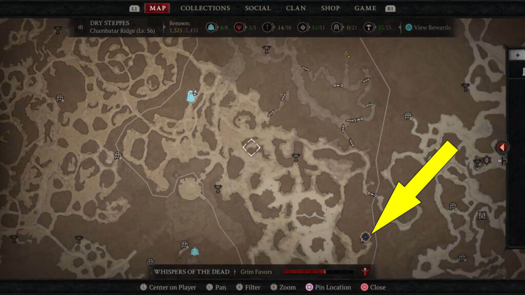 The Whispering Vault dungeon is located on the southeast side of the Chambatar Ridge area