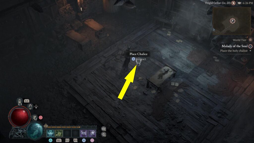 Place the Holy Chalice near the bed in the Frigid Cellar