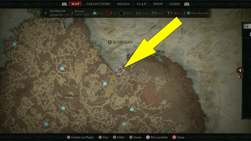 Message in a Bottle Quest Location On The Map in Diablo IV
