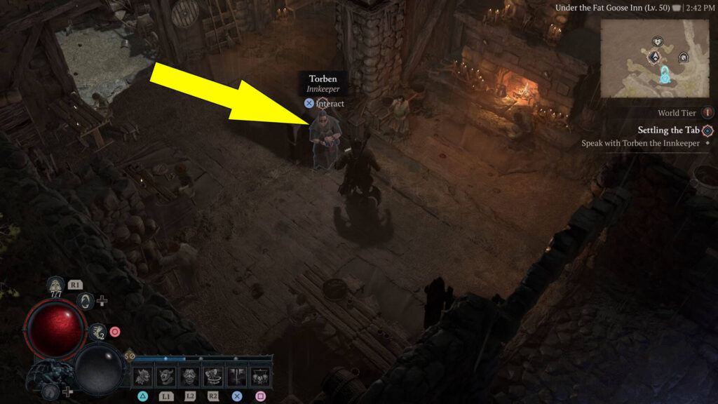 Torben is found in the middle of the Under the Fat Goose Inn