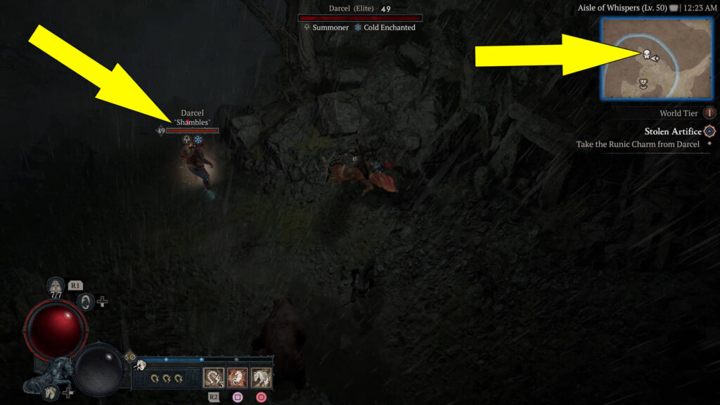 Look for Darcel in the quest's search area, and keep in mind that he is marked with a skull on the minimap