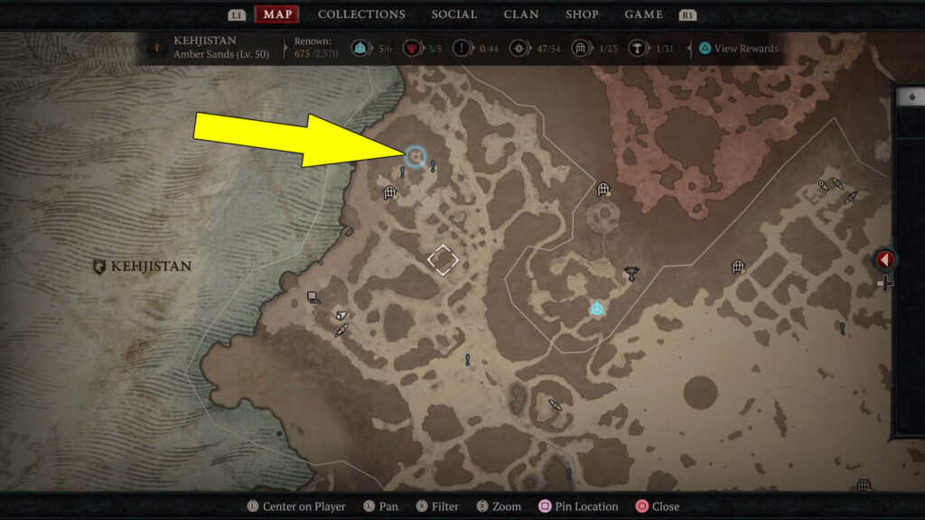The quest's search area is in the northern part of the Amber Sands area