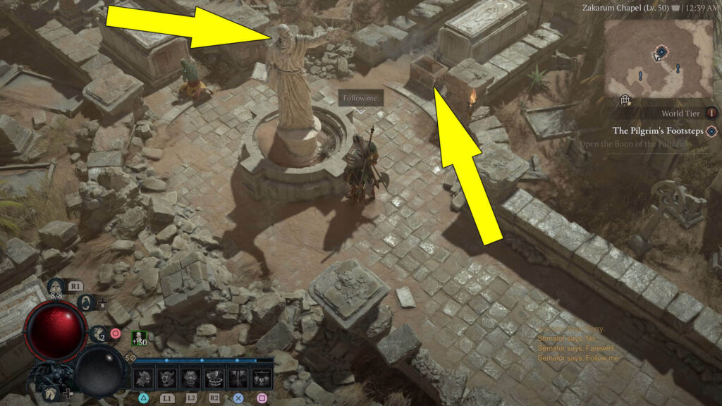 Perform the Follow emote in front of the statue to spawn the Boon for the Faithful chest