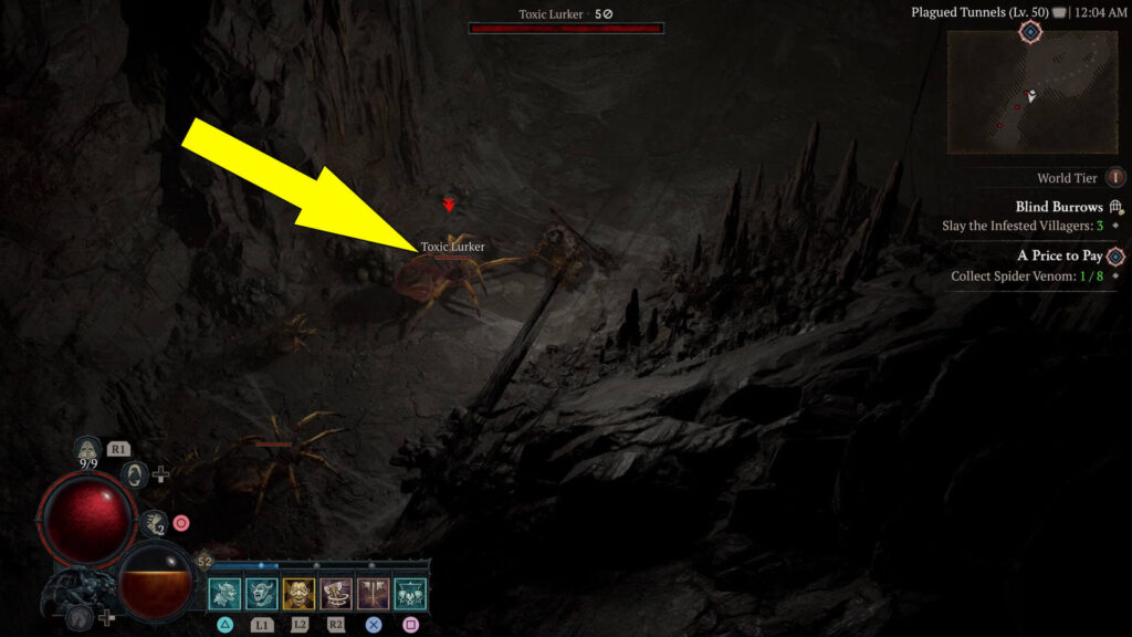 Kill Toxic Lurkers to collect Spider Venom in the Blind Burrows dungeon