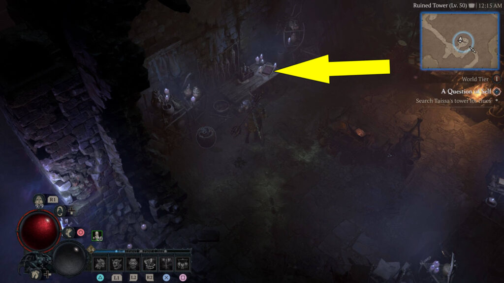 The clue is found on the table in the northwestern part of the tower