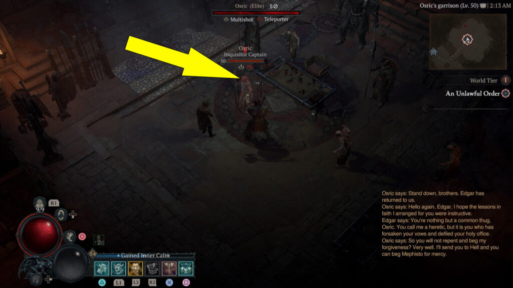 Osric is found in a larger room in his hideout