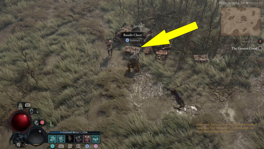 Interact with the Bandit Chest next to the cart to get Backwater's Missing Supplies