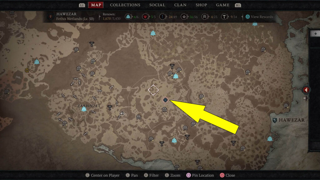 Tibault's Grasp is located in the middle of the Fethis Wetlands area