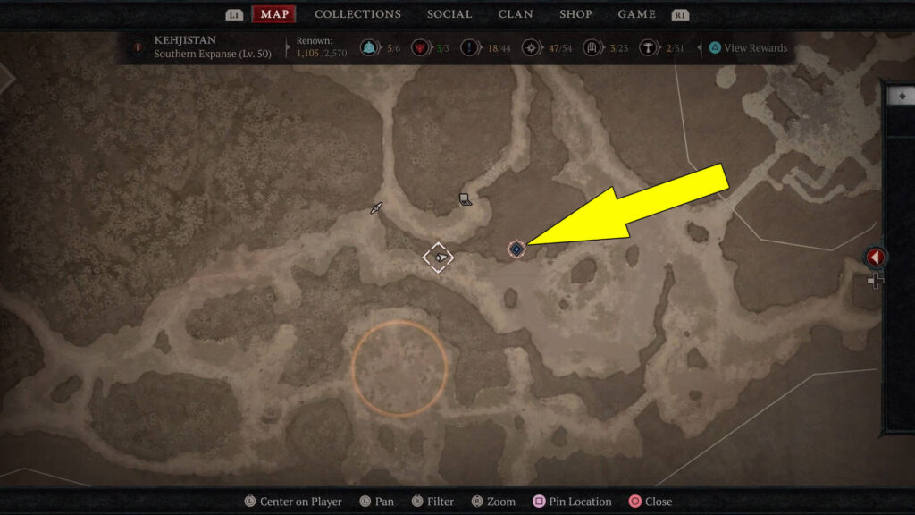 The water is located a short trip east of Tameon