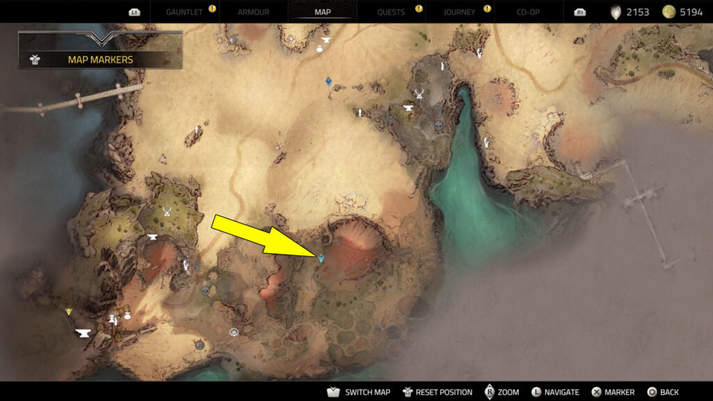 To find the Atlas Fallen Hunter or Hunted Abandoned Camp head south toward the large crater marked on your map.