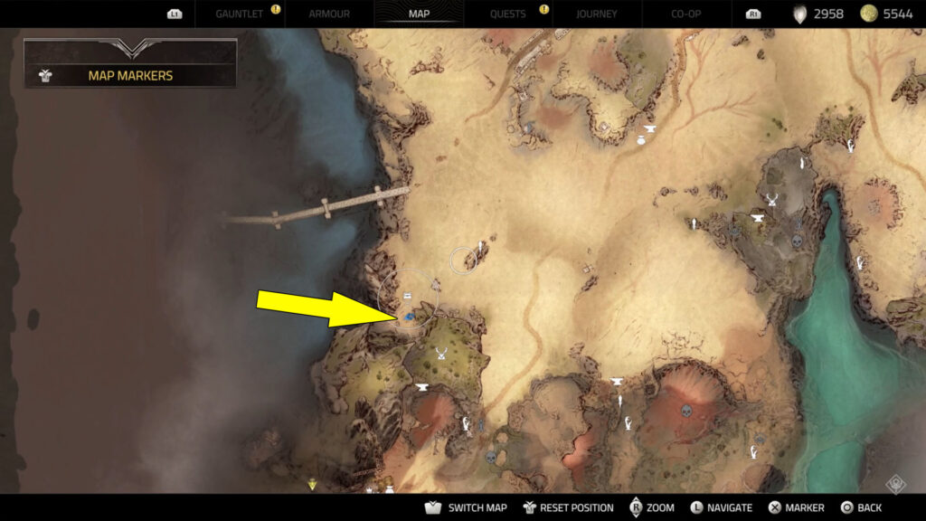 The Southern Sands Treasure Chest is found on a hill north of the Mining Village