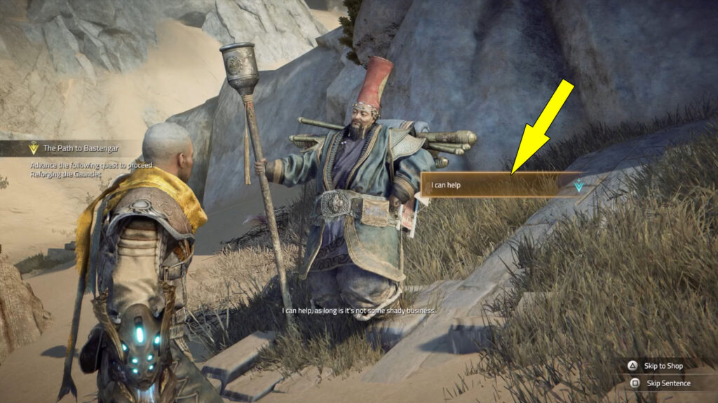 Agree to help the vendor to start the quest.