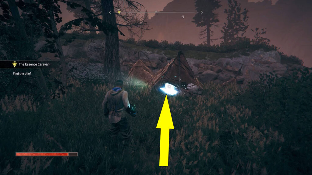 Lore Item #4 is in front of a tent next to a stone bridge
