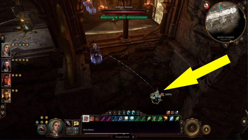 The third and final magical crystal is located on the cliffside near the right side of the room.