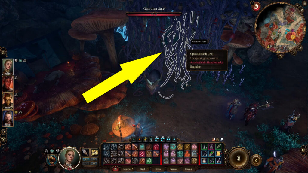 The Guardian Gate can be found in the Ebonlake Grotto area west of the Myconid Colony Waypoint in the Underdark region.