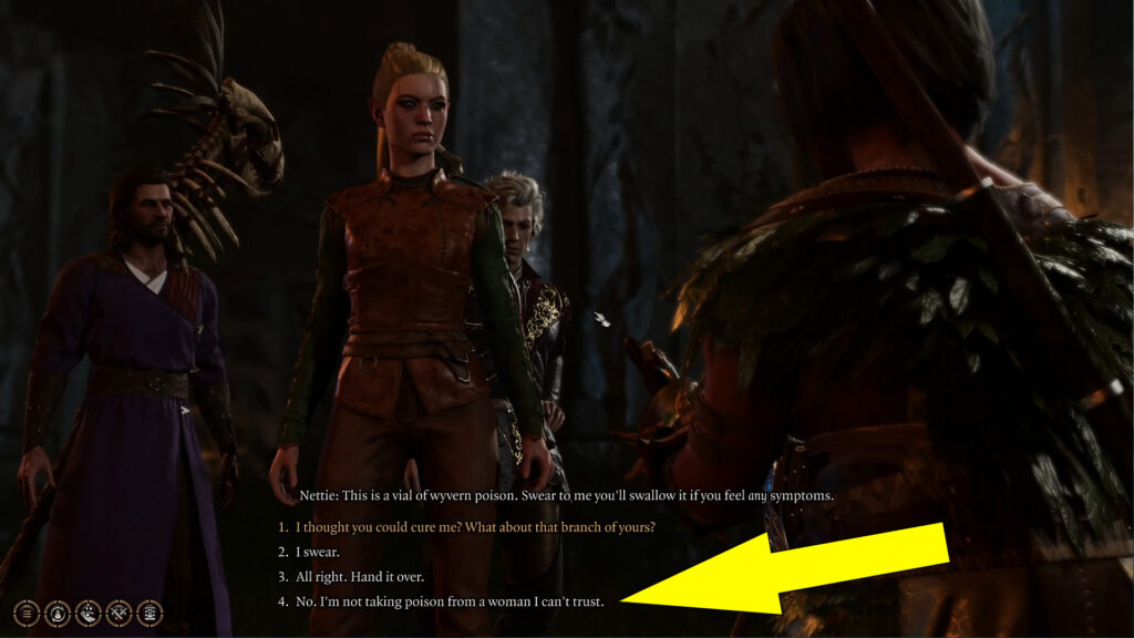 If you decide not to take the poison from Nettie, she will turn hostile, and you'll have to kill her, locking you inside the Enclave Library.