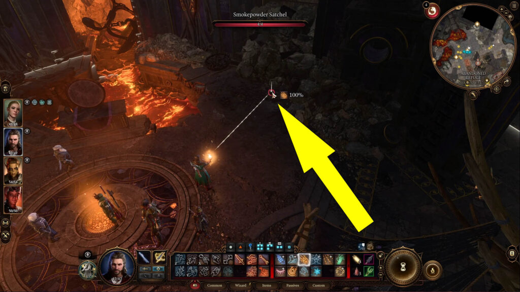 Ignite the Smokepowder Satchel with a Fire Bolt, or an Arrow of Fire to blow up the Cave-In.
