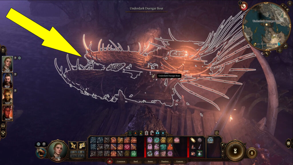 Take the Underdark Duergar Boat to reach the Grymforge and speak with Sergeant Thrinn.
