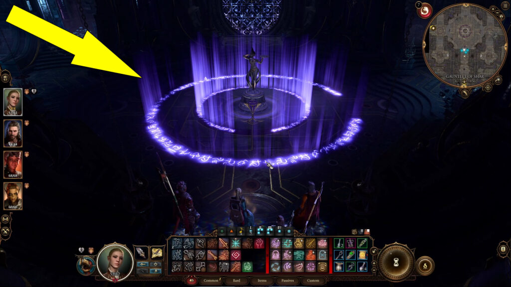 Interact with each Mystic Thurible to put them out and darken the room to see the whole maze around the statue.