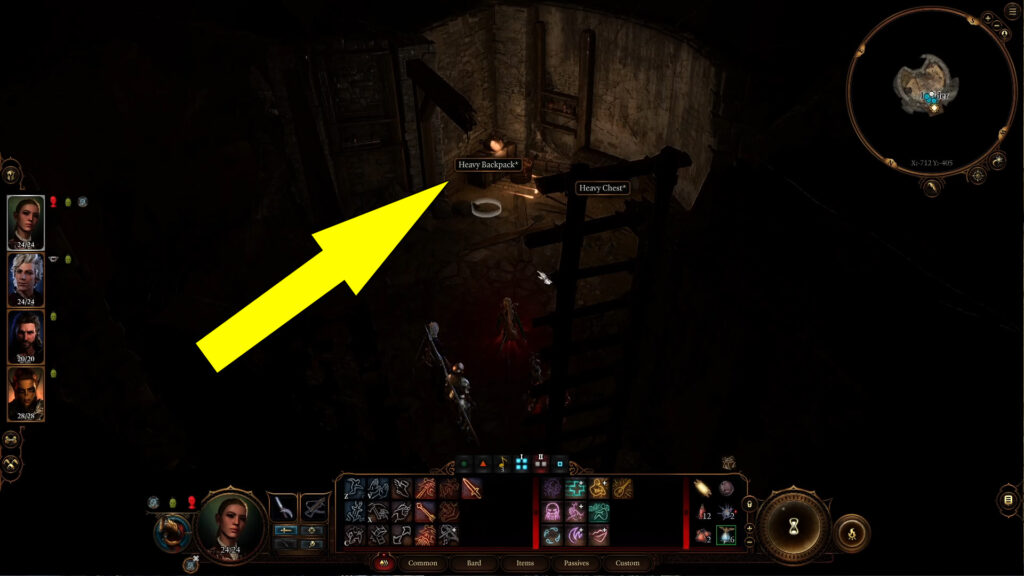 Enter the underground section of the windmill through the Wooden Hatch to find Barcus' Heavy Backpack and a Heavy Chest with valuable items.