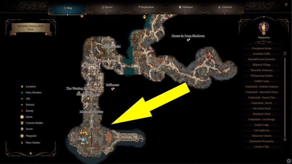The Moonrise Towers are located in the southwest corner of the Shadow Cursed Lands region. 
