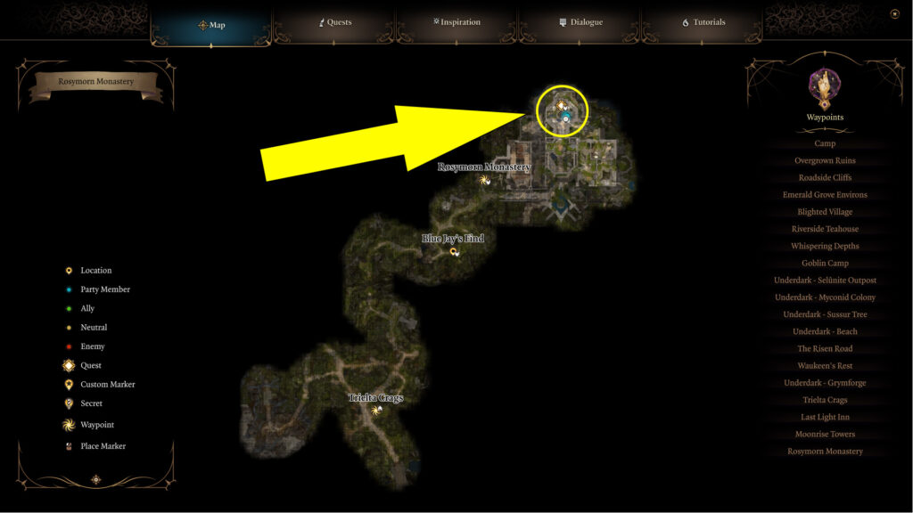 The Rosymorn Monastery is located in the Mountain Pass area of the world map.